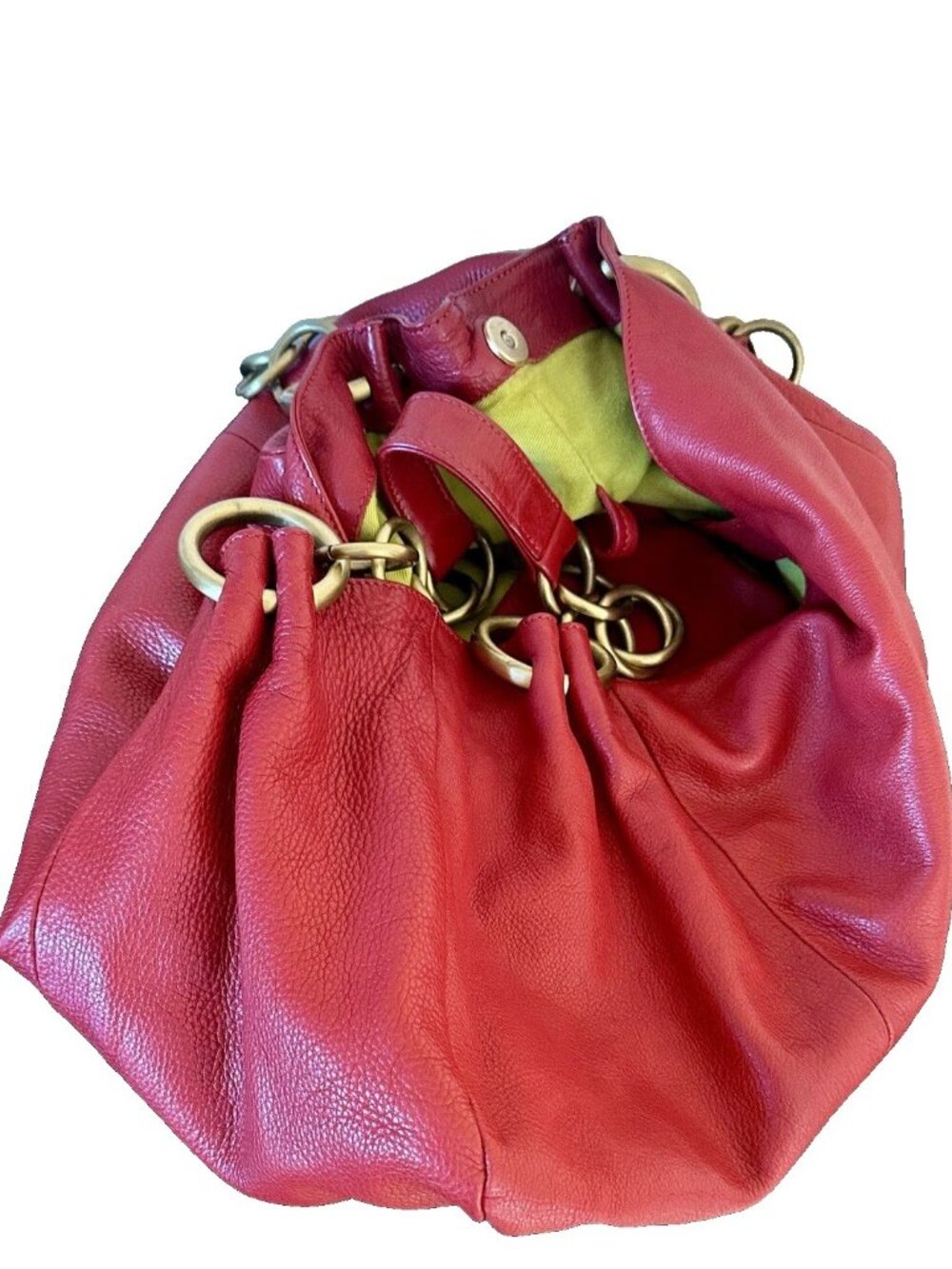 LUPO Leather Shoulder Hobo Bag Red Chain Handle